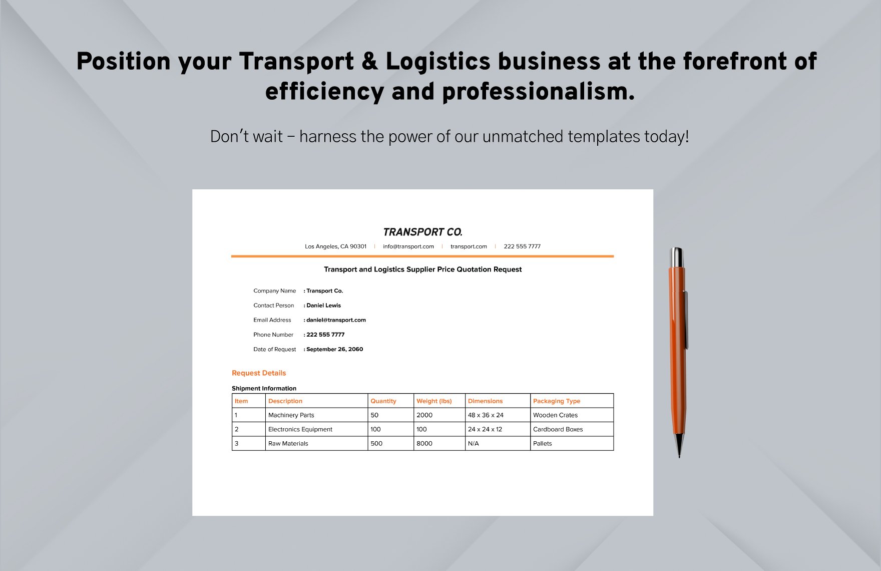 Transport and Logistics Supplier Price Quotation Request Template