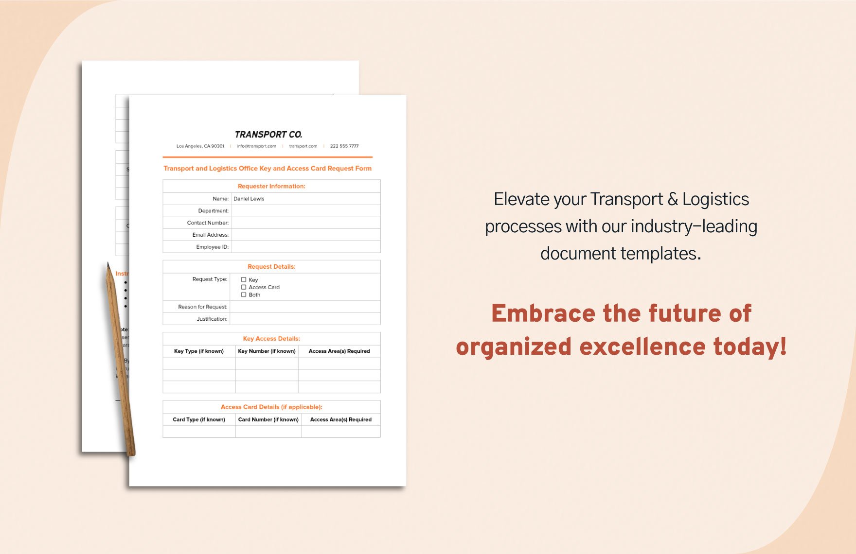 Transport and Logistics Office Key and Access Card Request Form Template