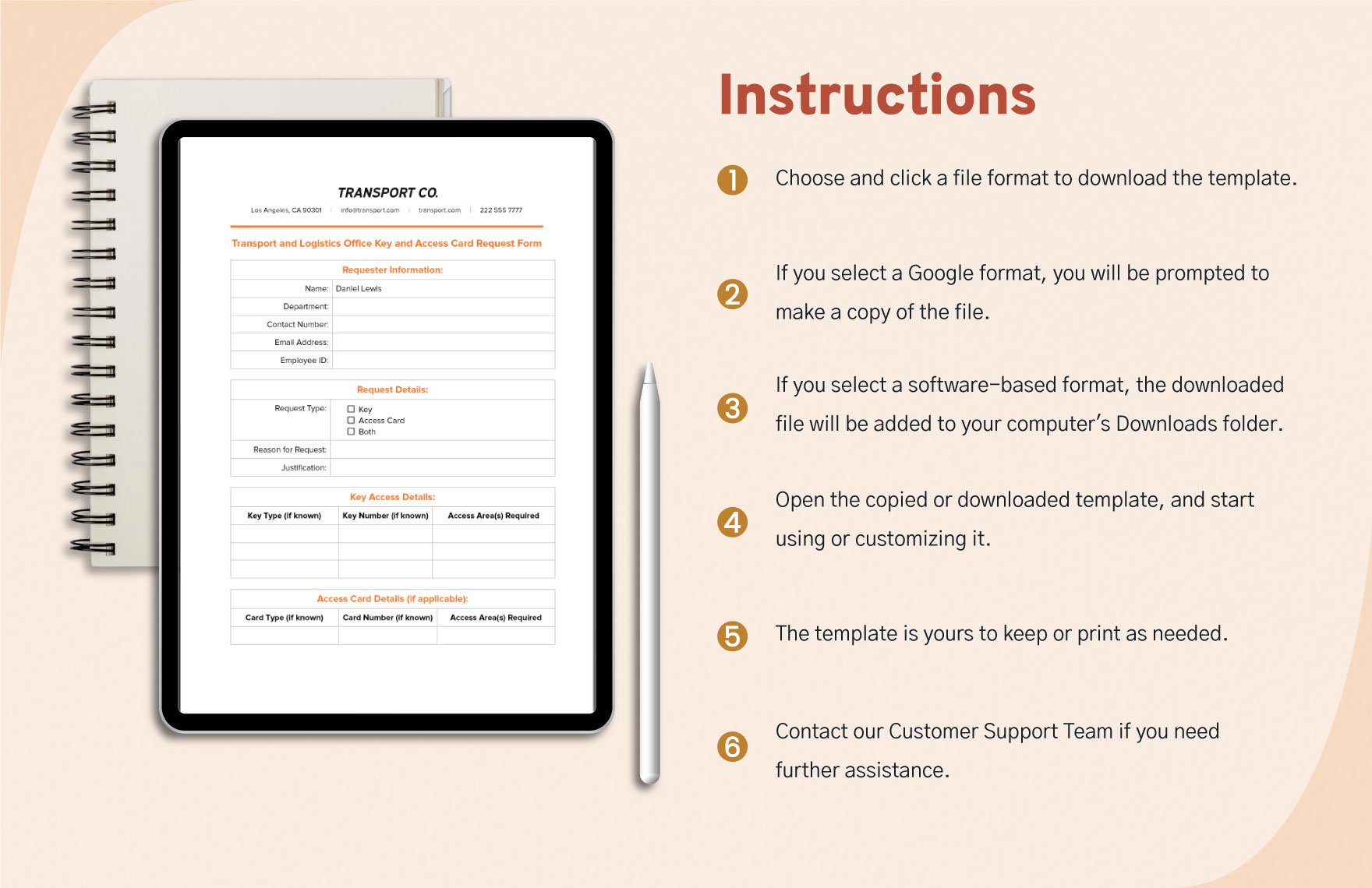 Transport and Logistics Office Key and Access Card Request Form Template