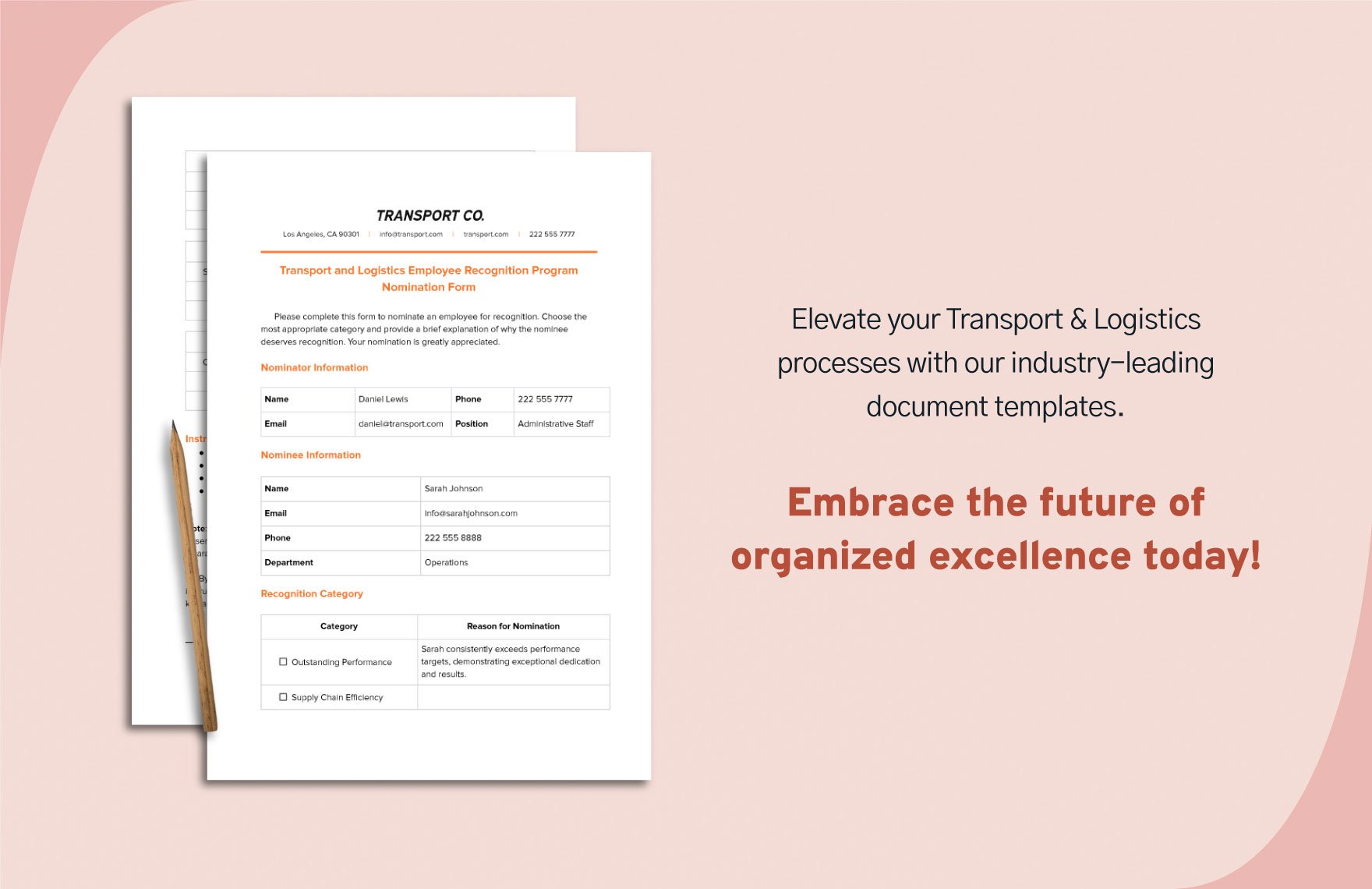 Transport and Logistics Employee Recognition Program Nomination Form Template