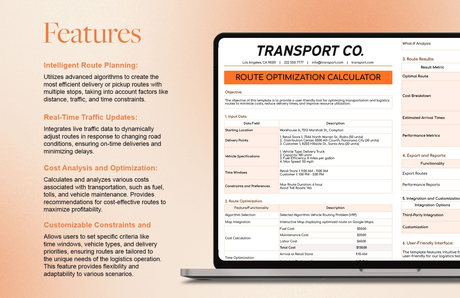 Transport and Logistics Route Optimization Calculator Template