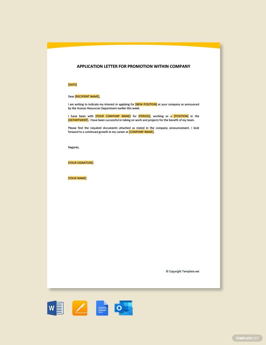 Application Letter For Promotion Within Company in Google Docs, Pages, Word, Outlook, PDF - Download | Template.net