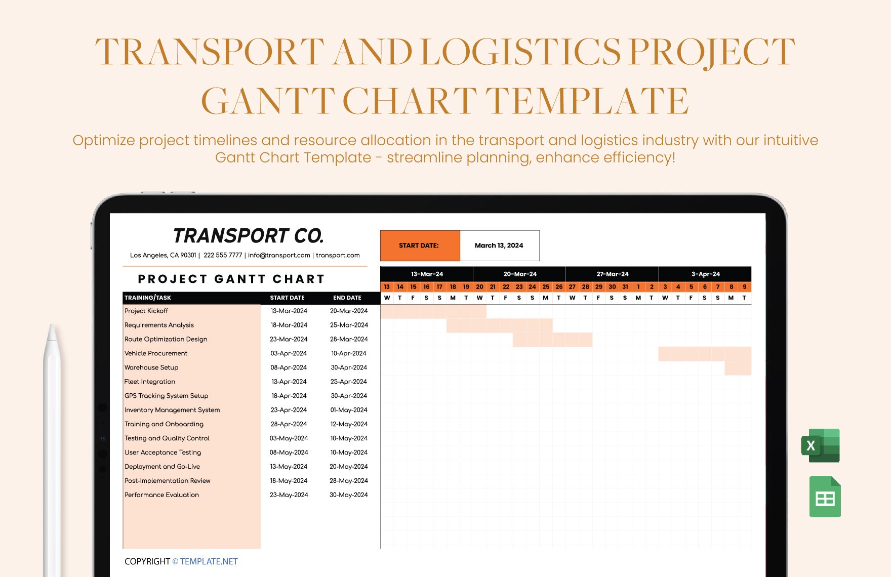 Transport and Logistics Project Gantt Chart Template