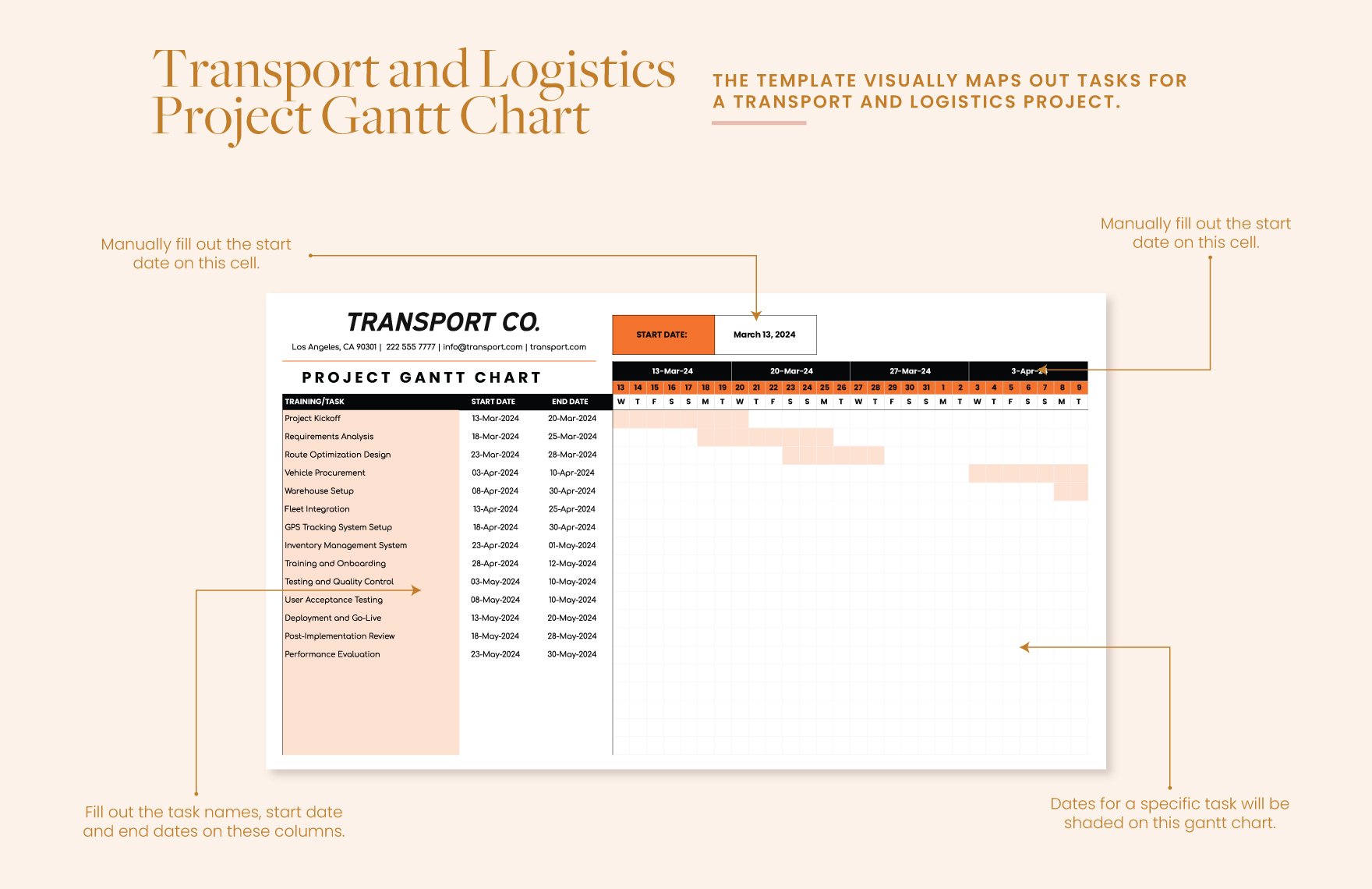 Transport and Logistics Project Gantt Chart Template