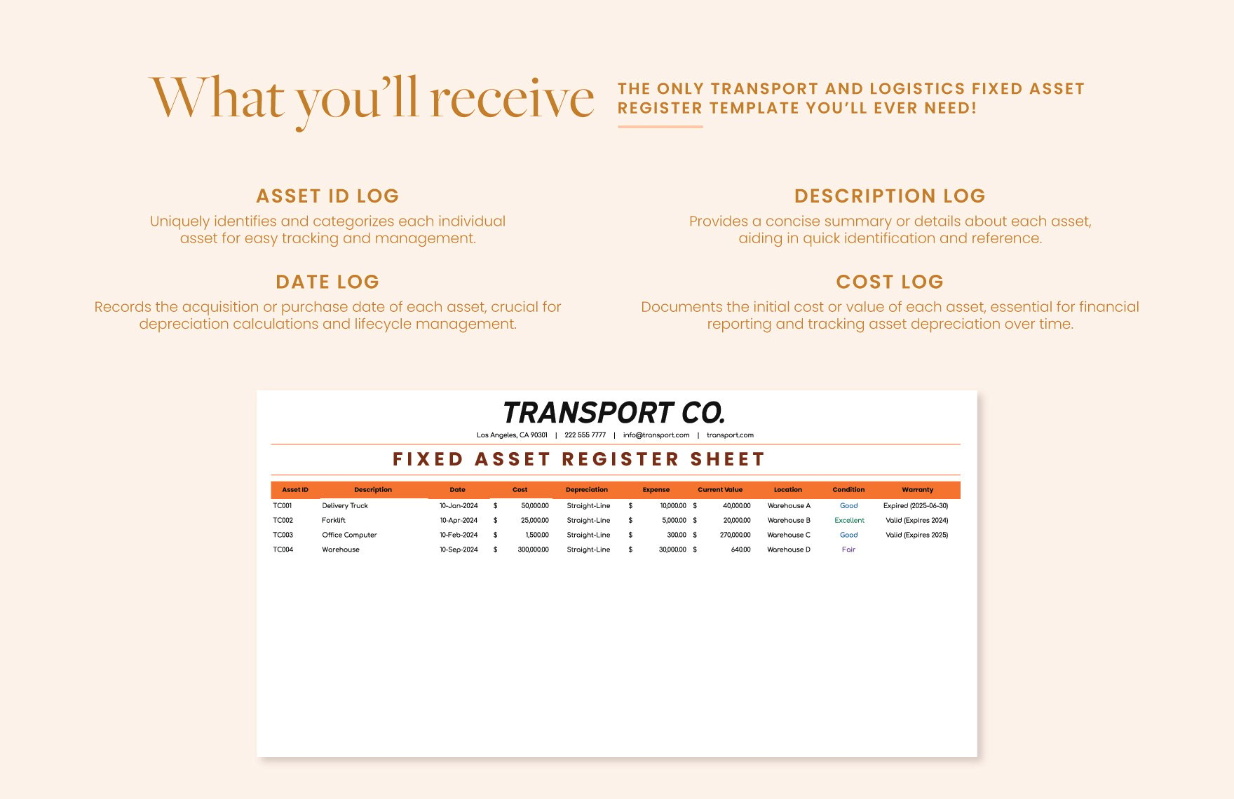 Transport and Logistics Fixed Asset Register Template