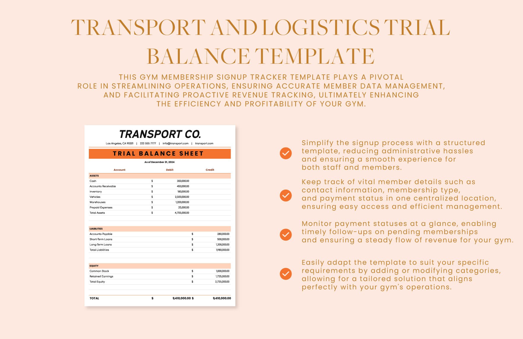 Transport and Logistics Trial Balance Template