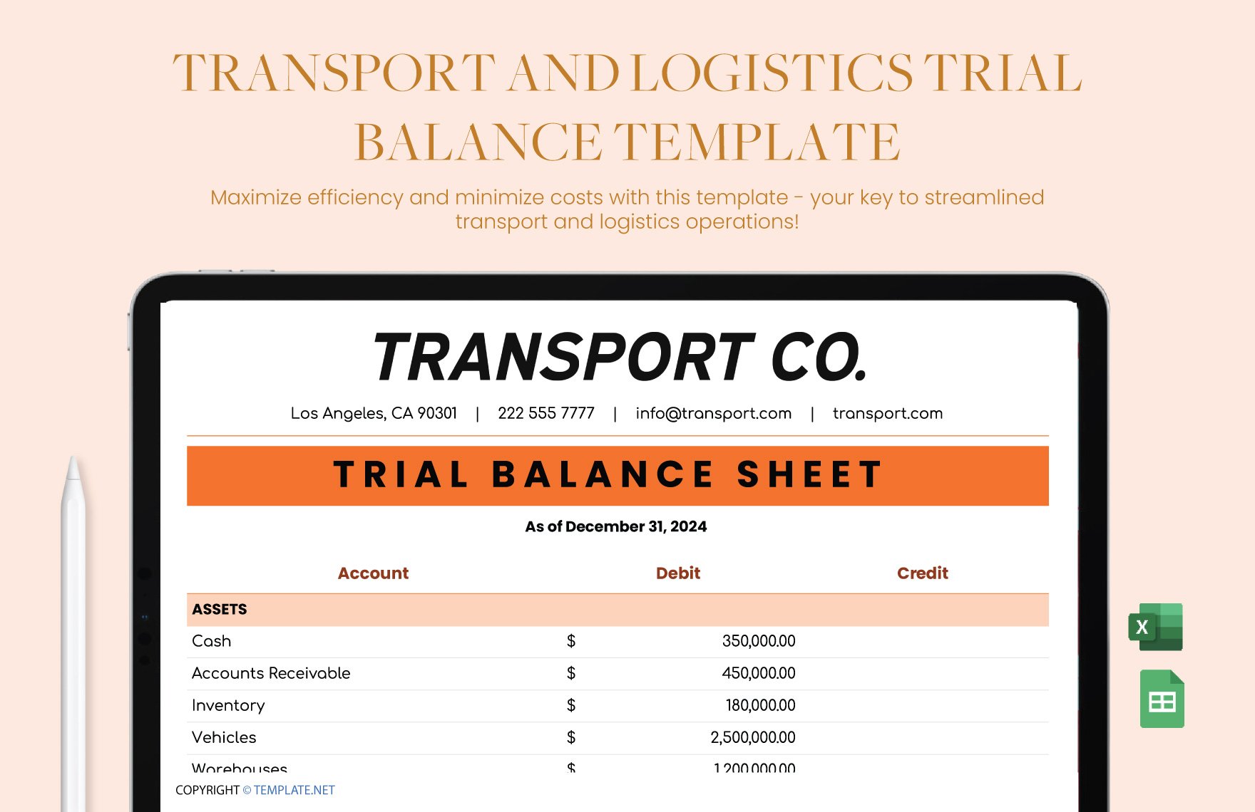 Transport and Logistics Trial Balance Template