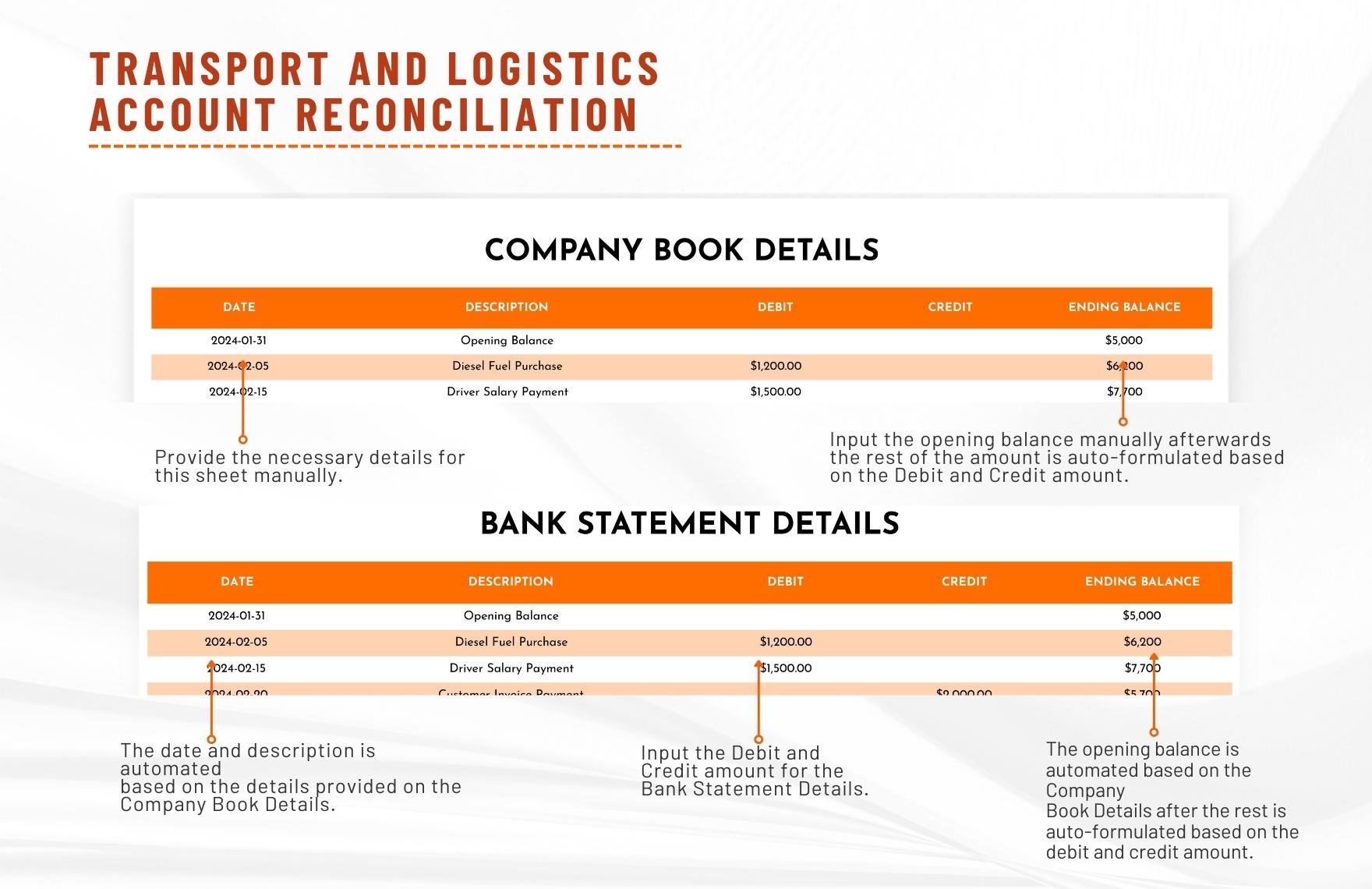 Transport and Logistics Account Reconciliation Template