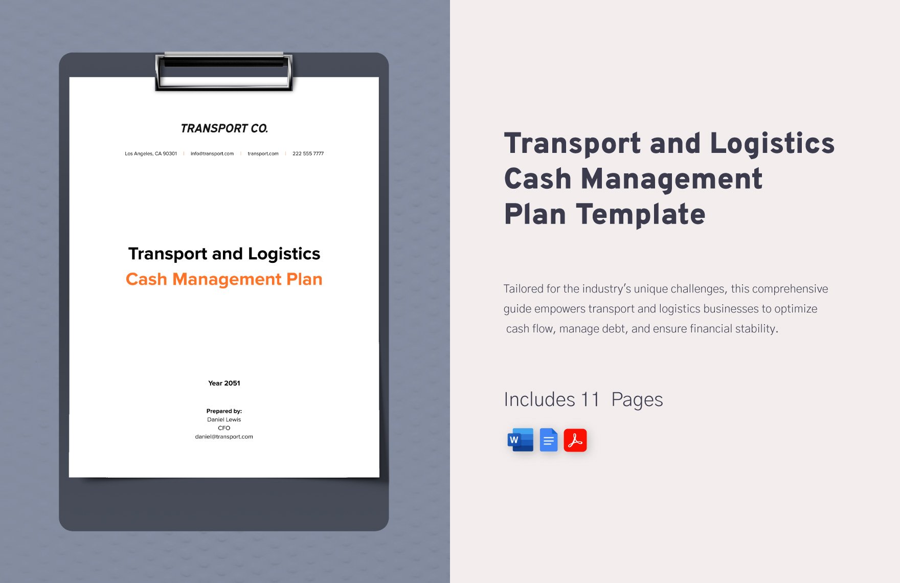 Transport and Logistics Cash Management Plan Template