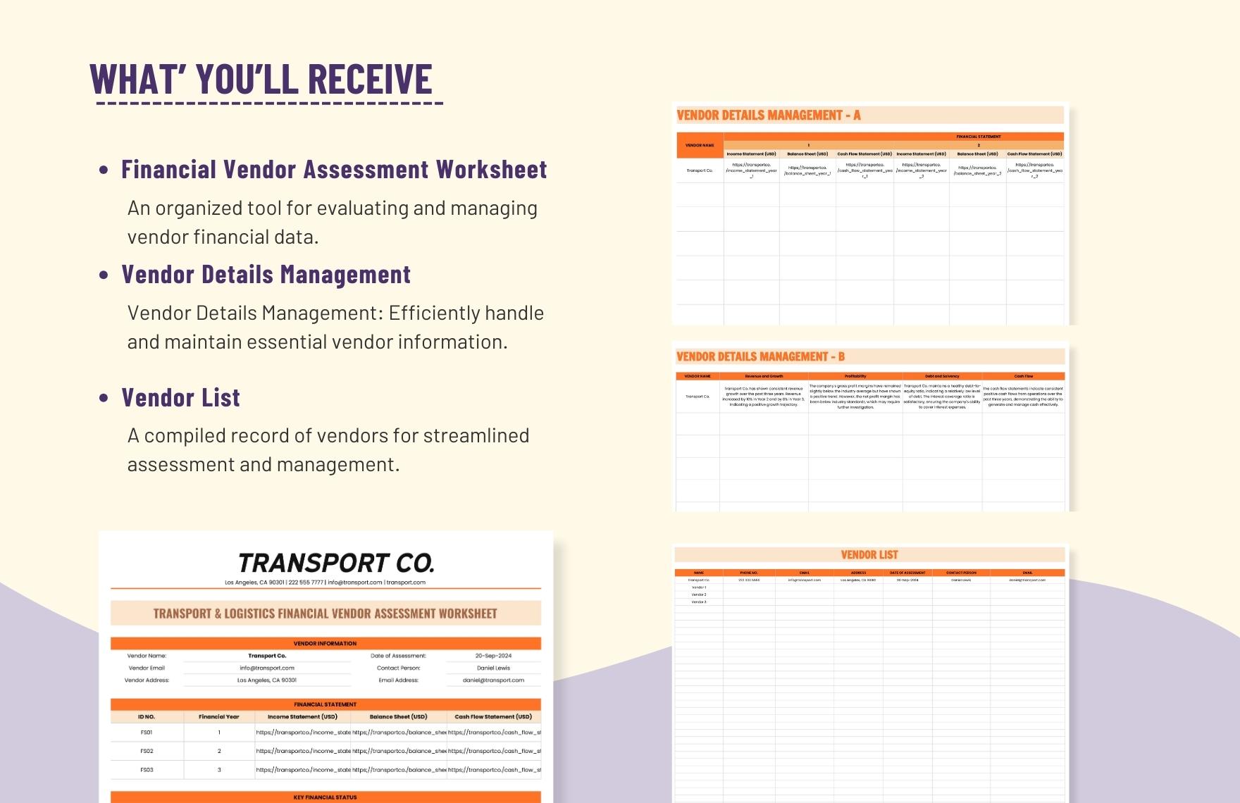 Transport and Logistics Financial Vendor Assessment Worksheet Template