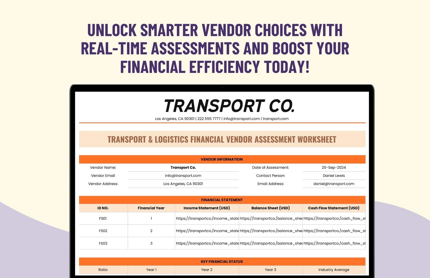 Transport and Logistics Financial Vendor Assessment Worksheet Template