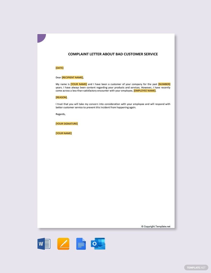 Free Complaint Letter About Bad Customer Service Template