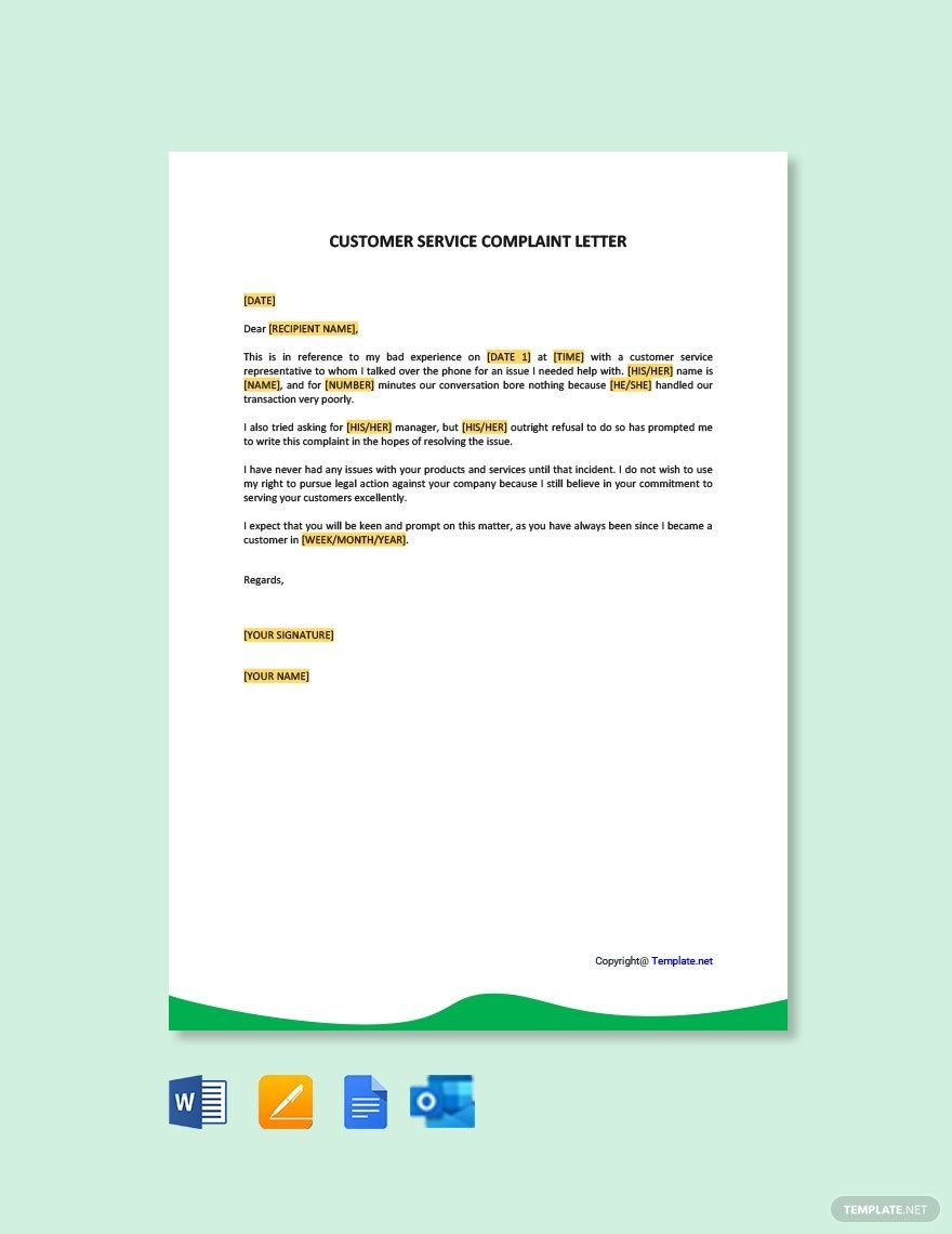 Free Simple Customer Service Complaint Letter Template