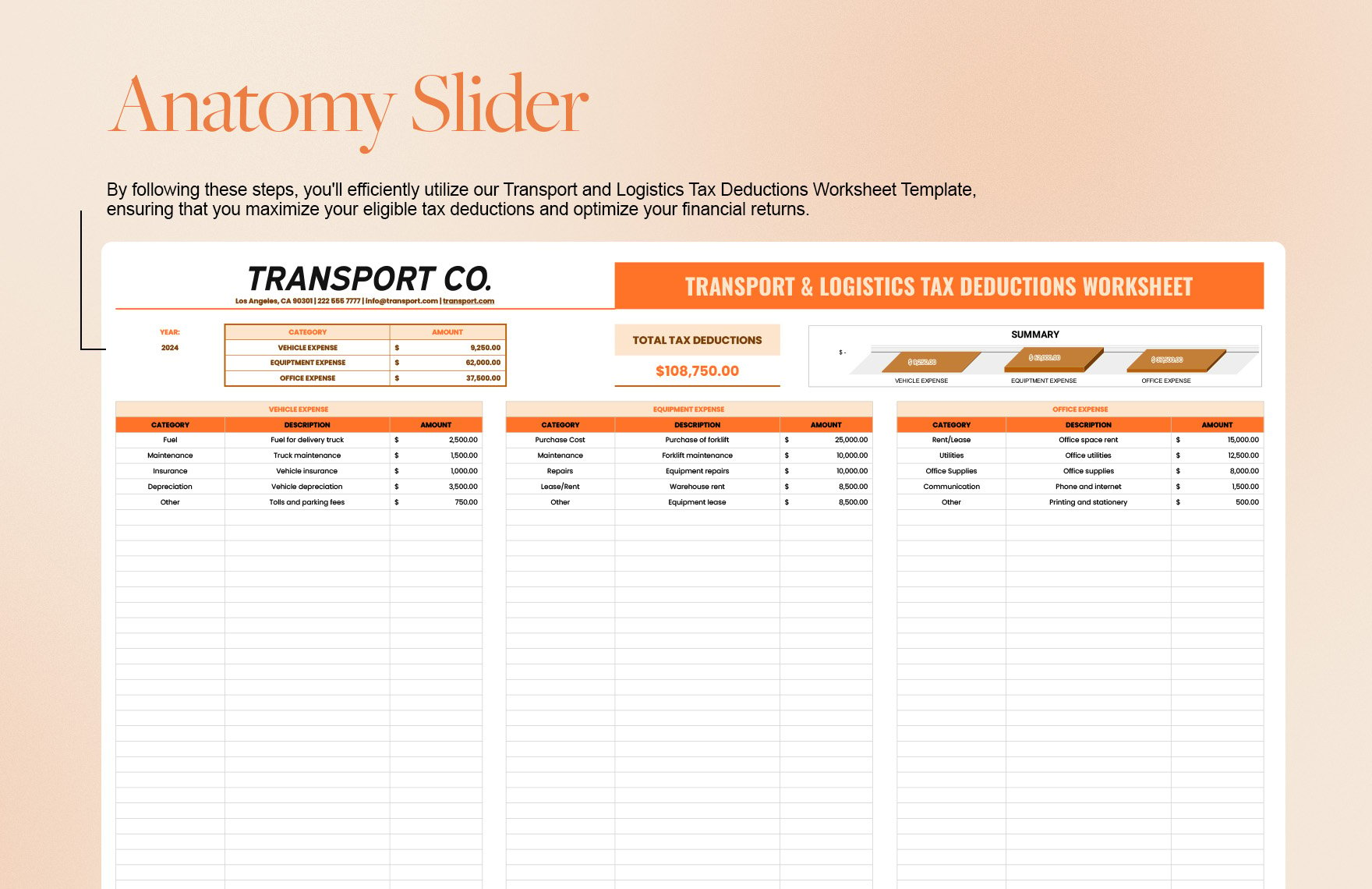 Transport and Logistics Tax Deductions Worksheet Template