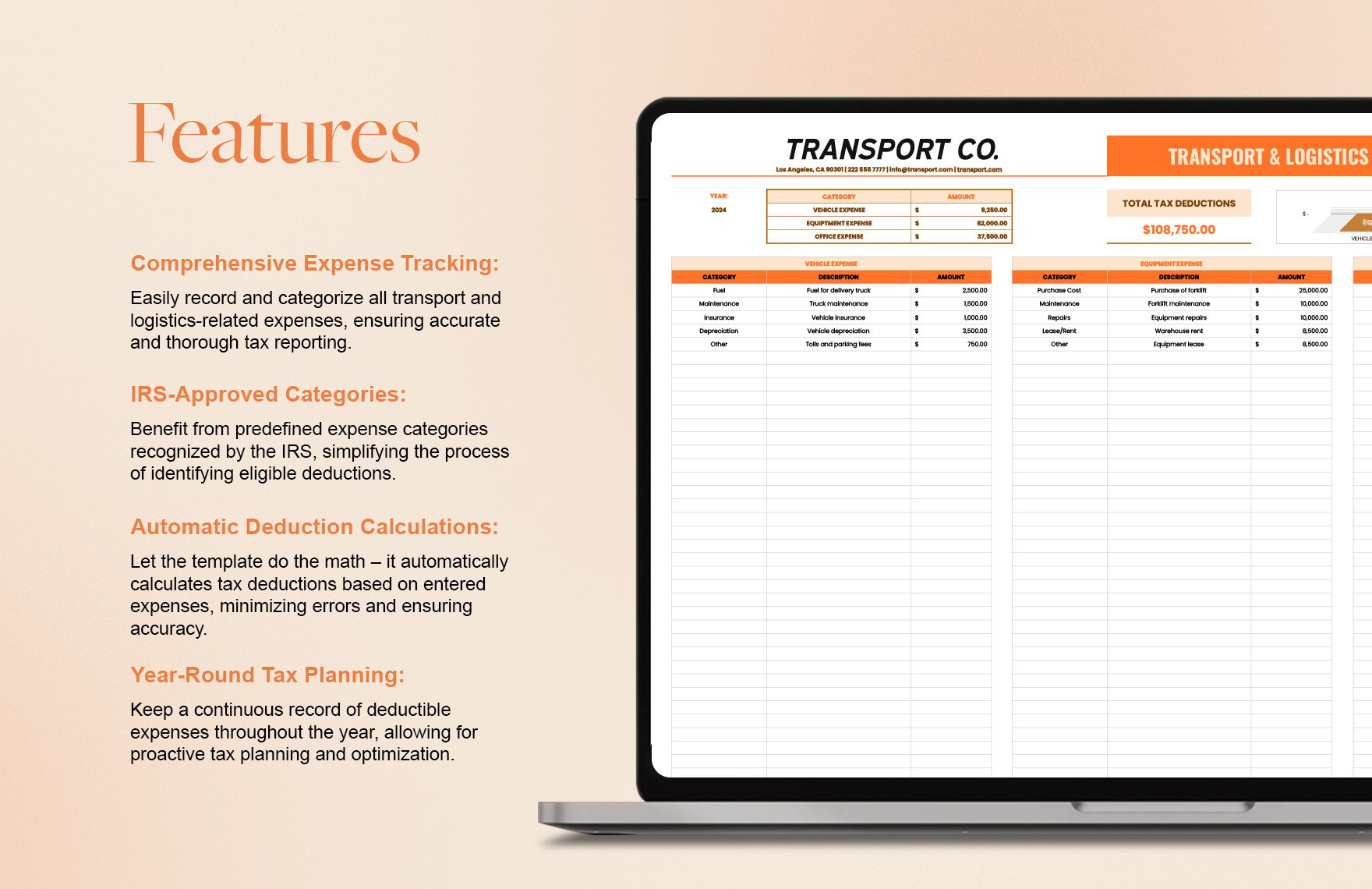 Transport and Logistics Tax Deductions Worksheet Template