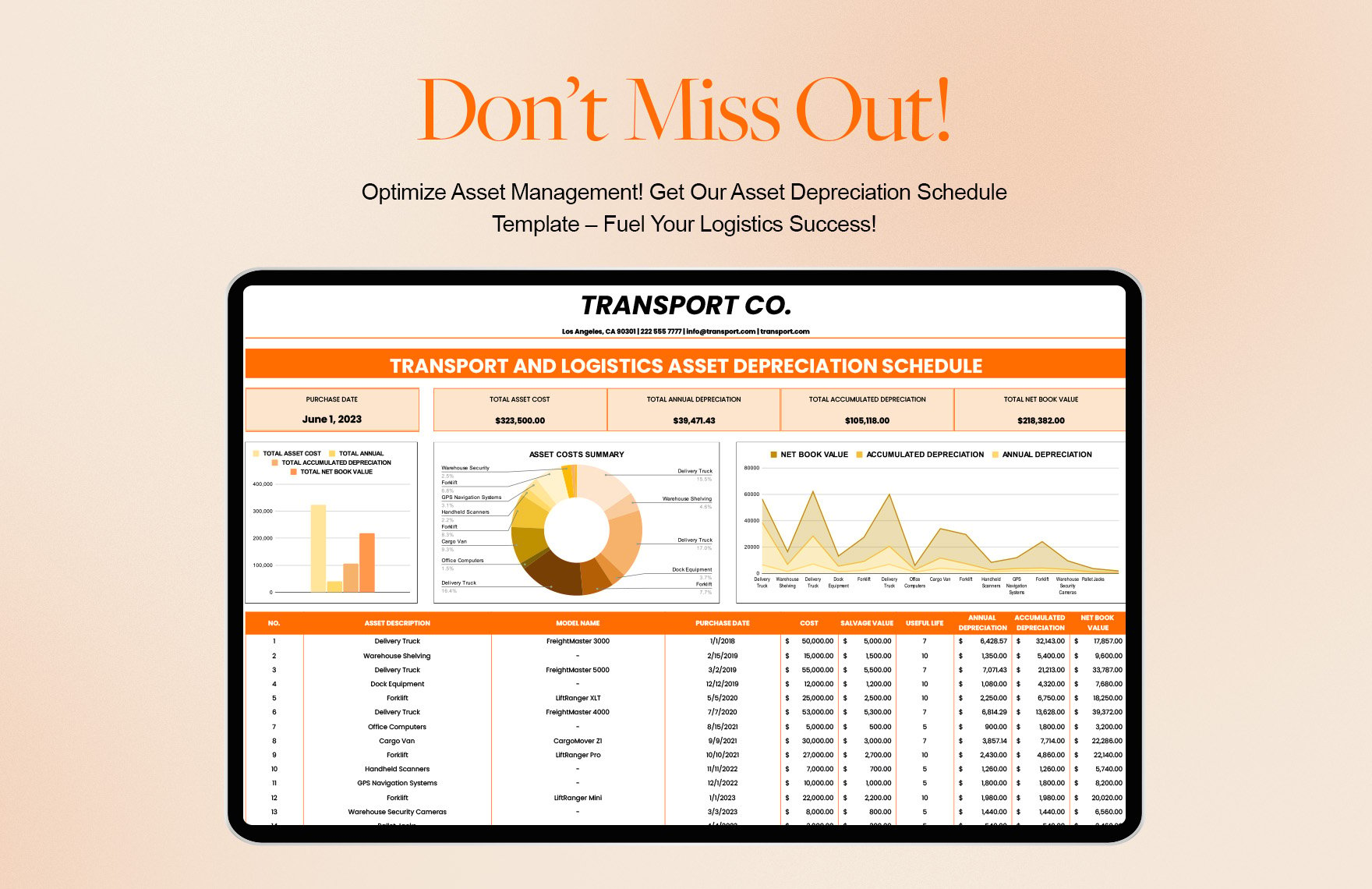 Transport and Logistics Asset Depreciation Schedule Template