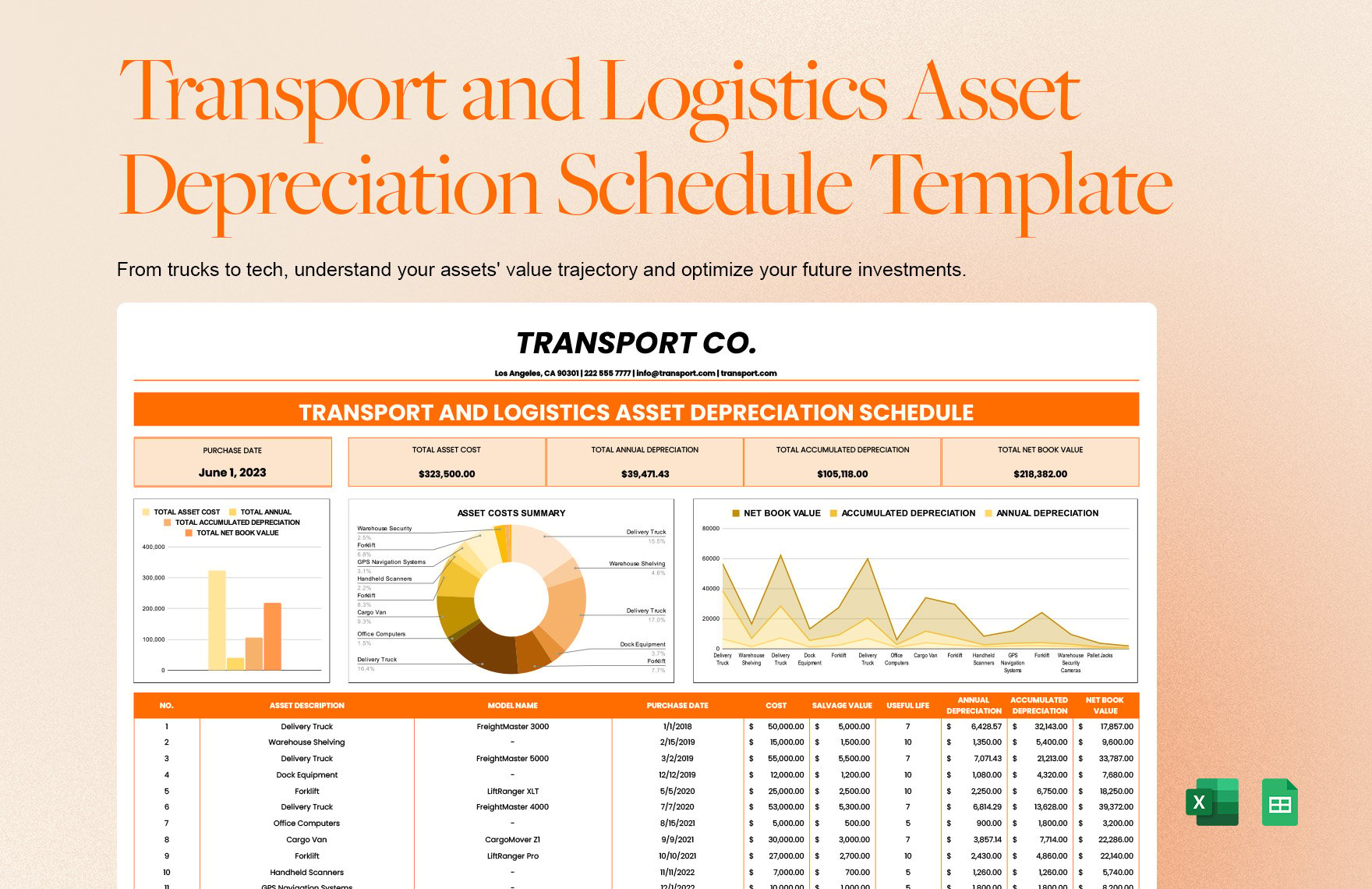 Transport and Logistics Asset Depreciation Schedule Template