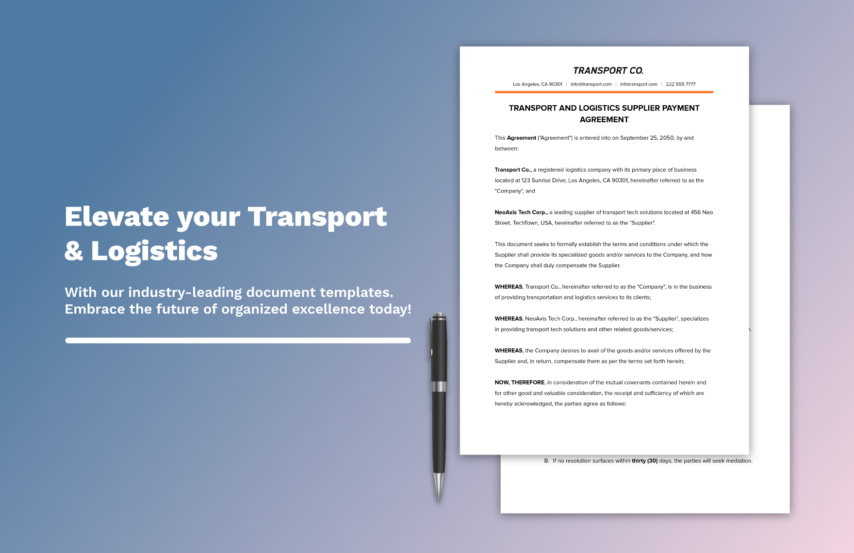 Transport and Logistics Supplier Payment Agreement Template
