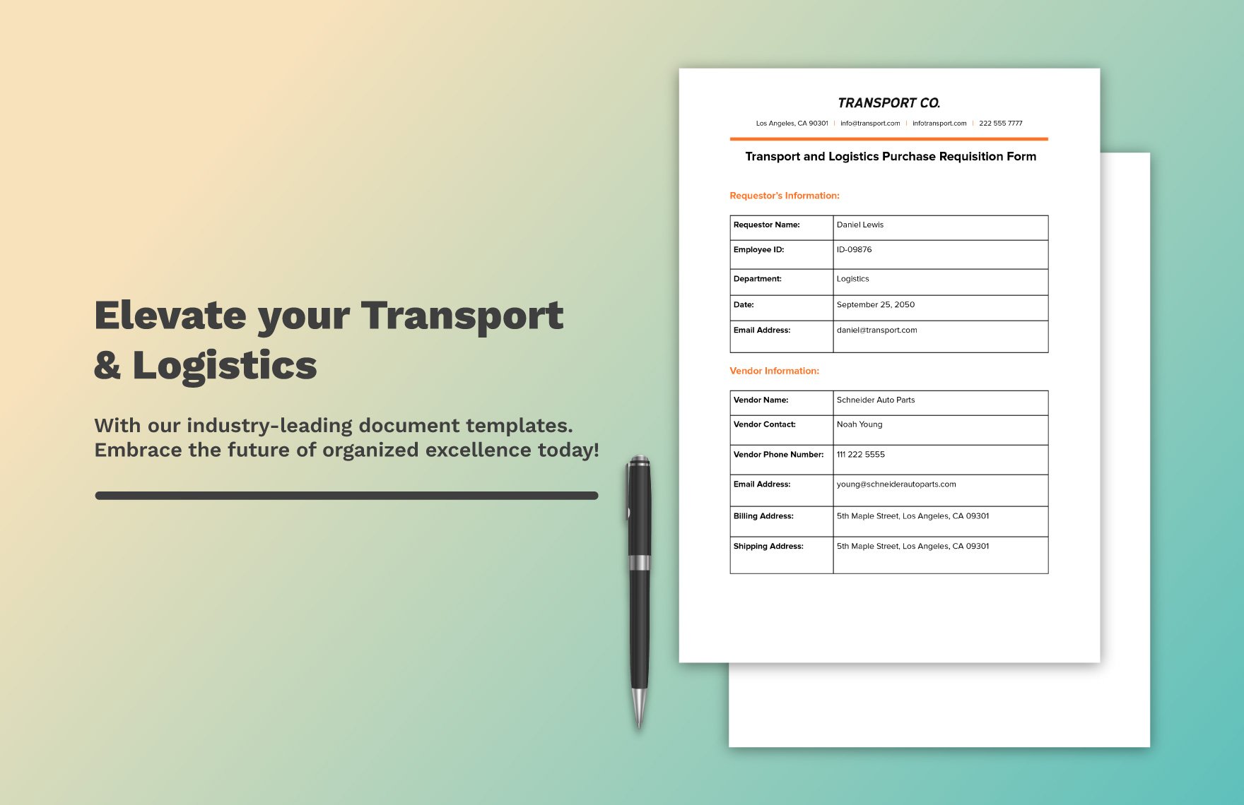 Transport and Logistics Purchase Requisition Form Template