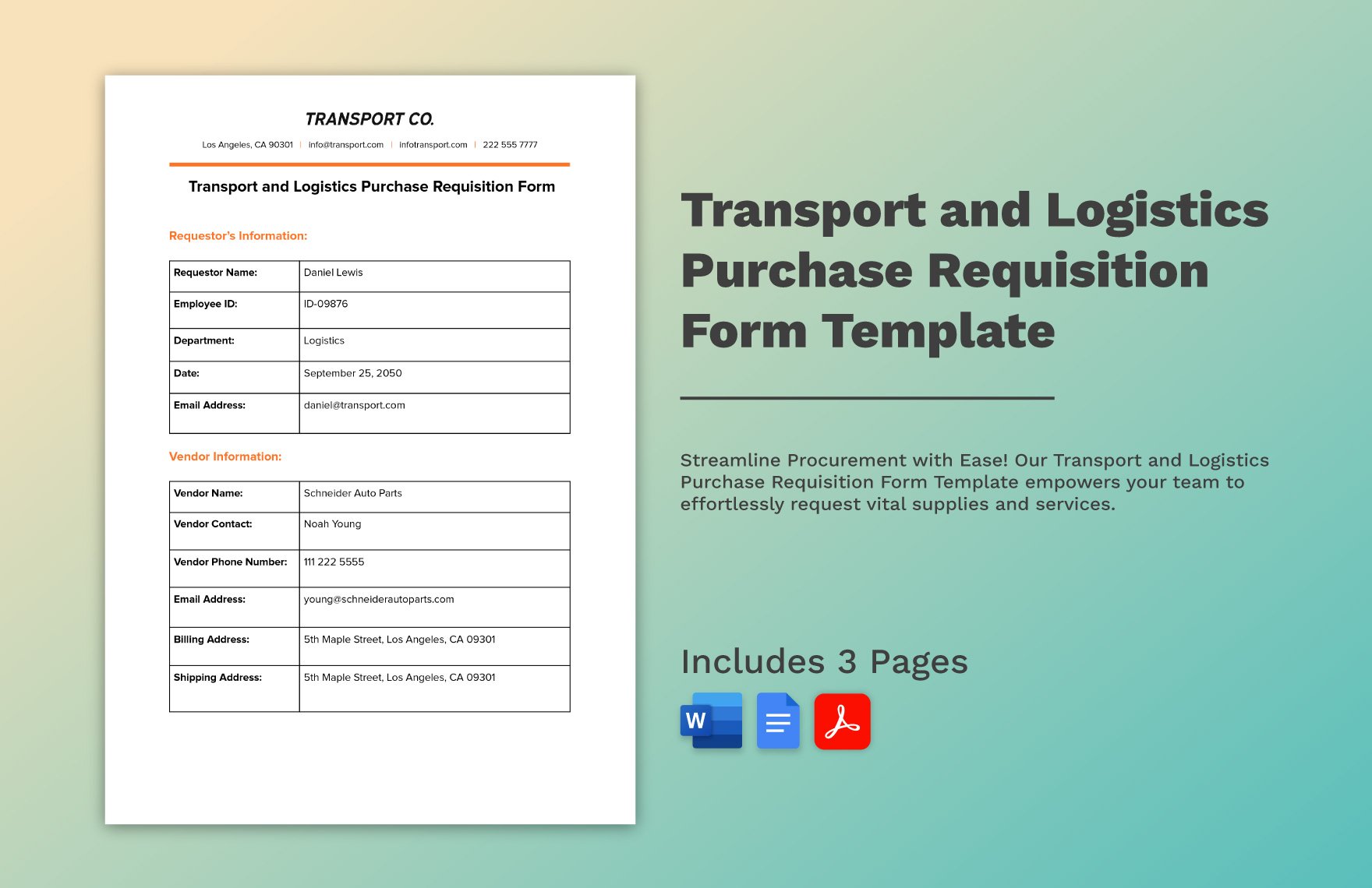 Transport and Logistics Purchase Requisition Form Template