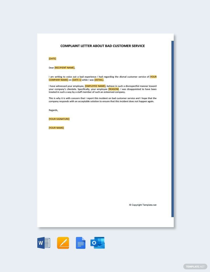Free Sample Complaint Letter About Bad Customer Service Template
