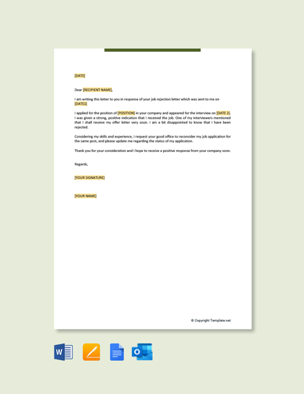 Free Appeal Letter For Job Rejection Template - Google Docs, Word