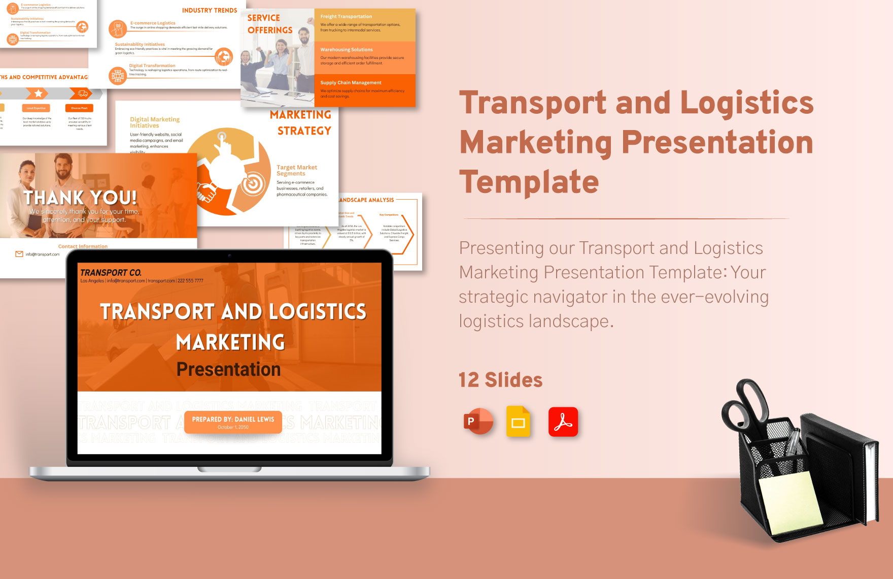 Transport And Logistics Marketing Presentation Template - Download In ...