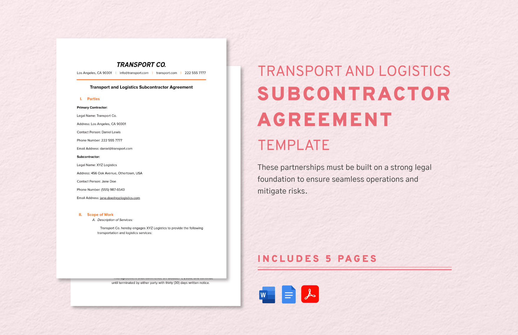 Transport and Logistics Subcontractor Agreement Template