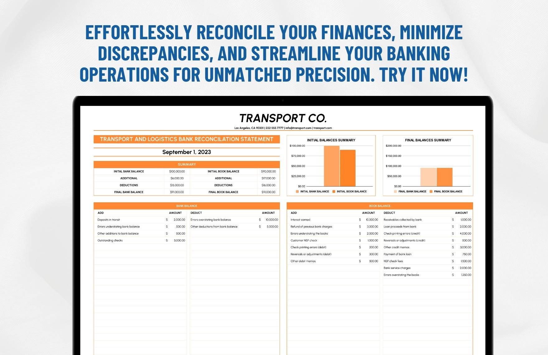 Transport and Logistics Bank Reconciliation Statement Template