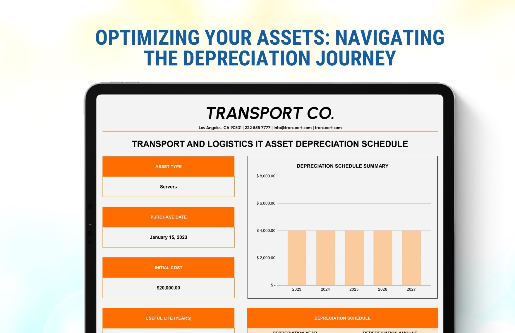 Transport and Logistics IT Asset Depreciation Schedule Template