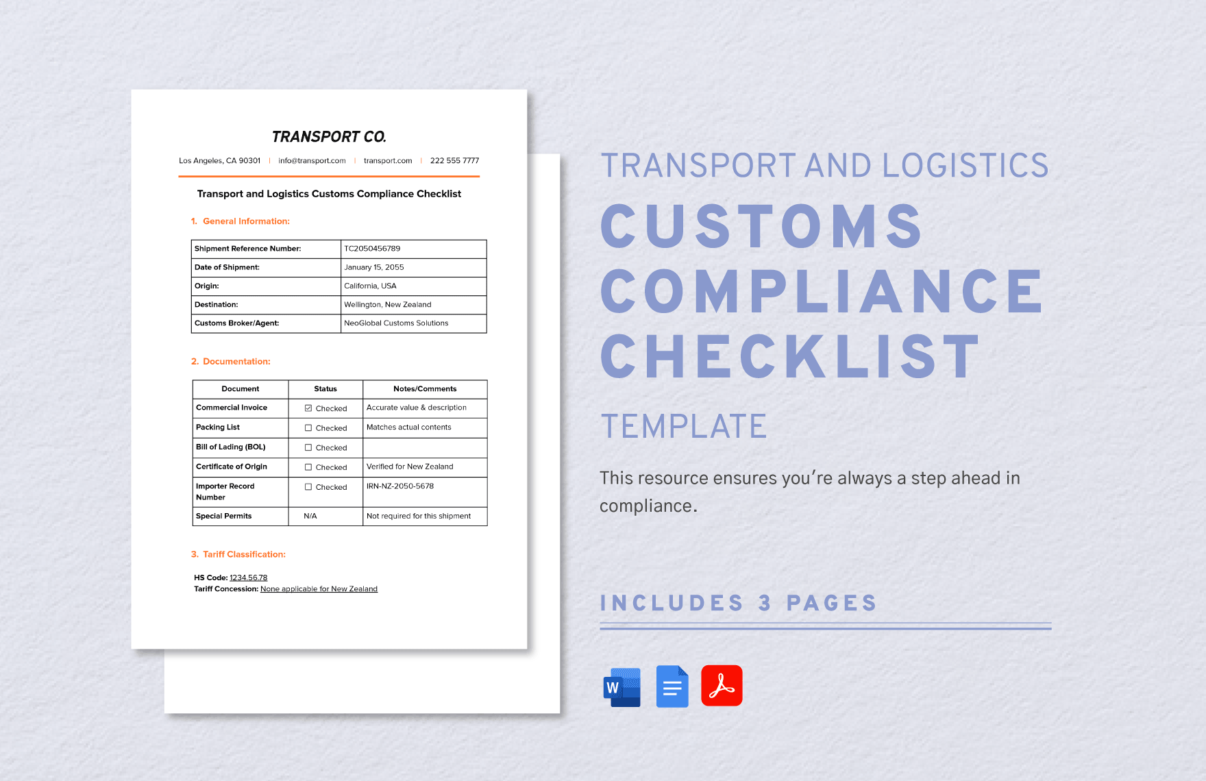 Transport and Logistics Customs Compliance Checklist Template