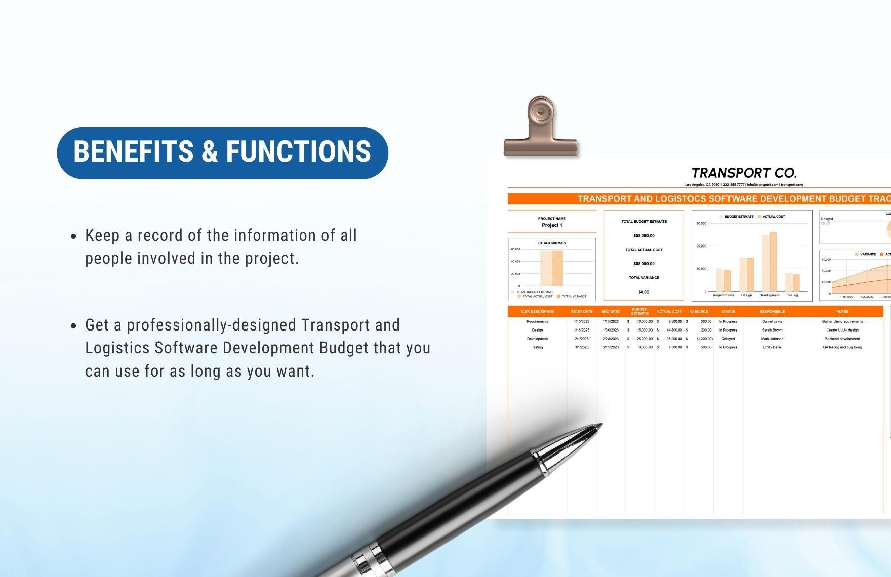 Transport and Logistics Software Development Budget Tracker Template