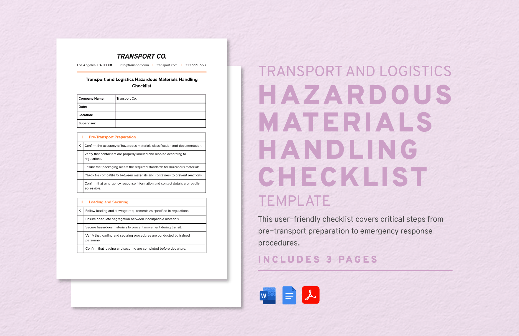 Transport and Logistics Hazardous Materials Handling Checklist Template	