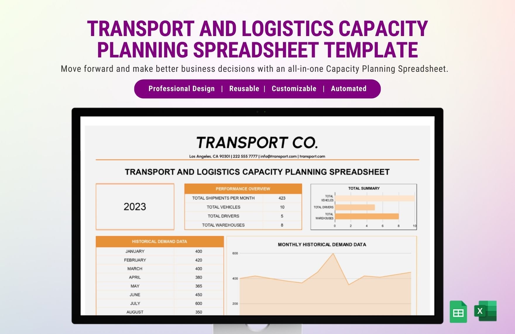 Transport and Logistics Capacity Planning Spreadsheet Template