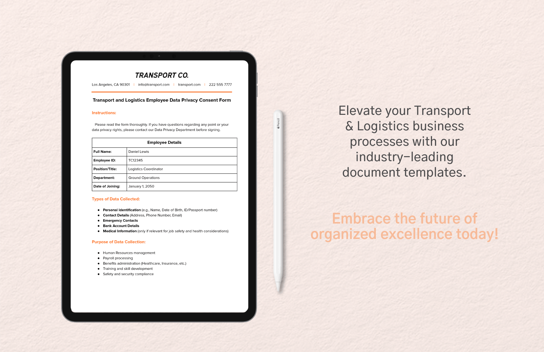 Transport and Logistics Employee Data Privacy Consent Form Template