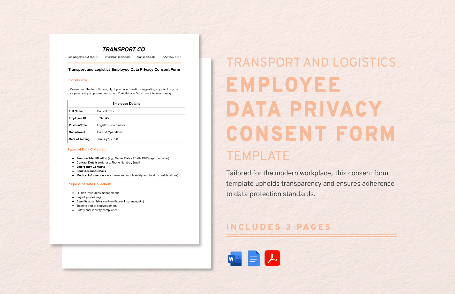Transport and Logistics Employee Data Privacy Consent Form Template