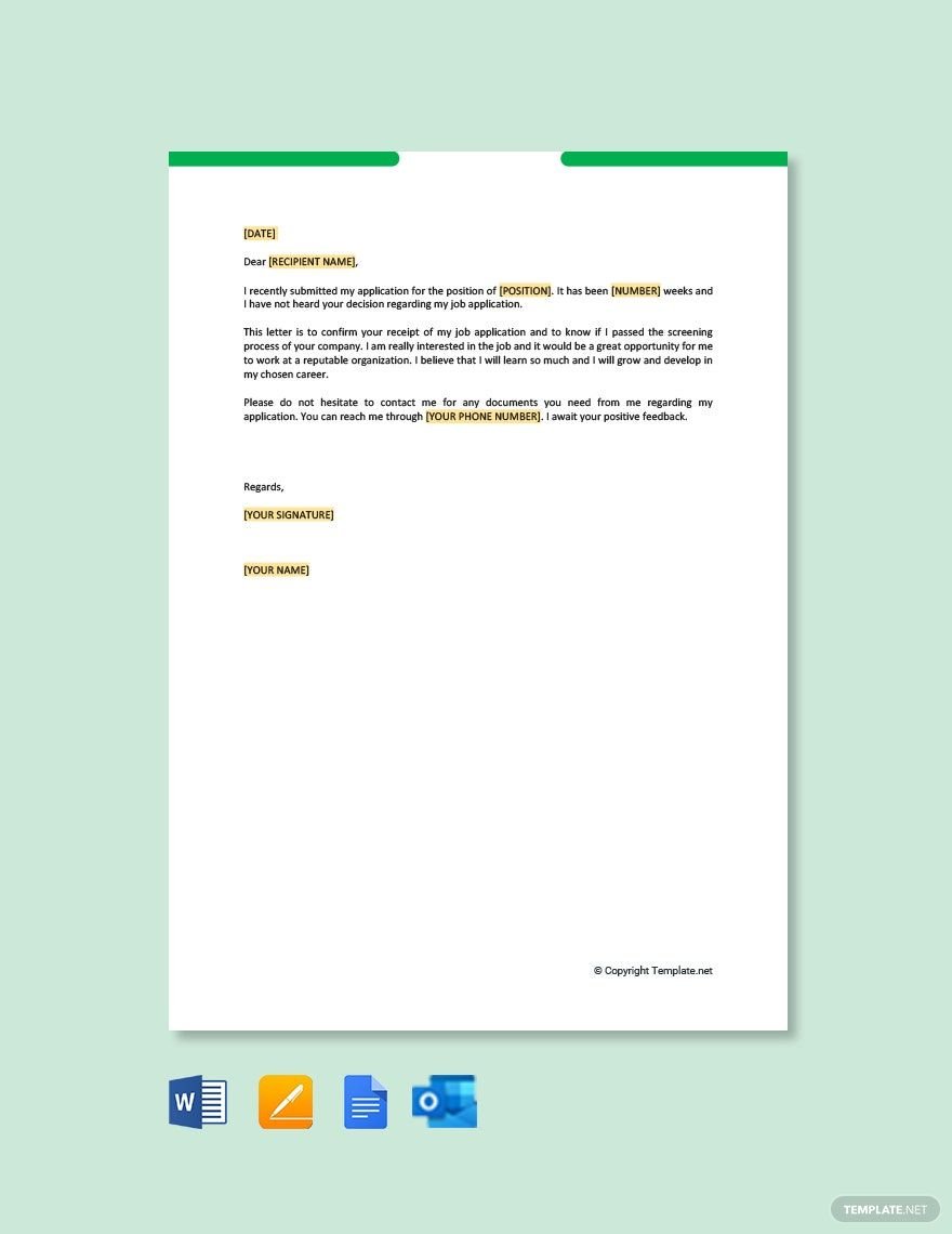 Free Follow Up Letter For Job Application Status Template