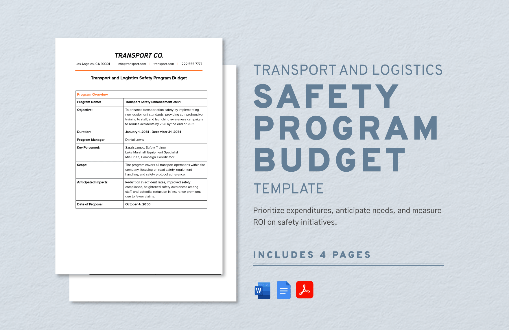 Transport and Logistics Safety Program Budget Template