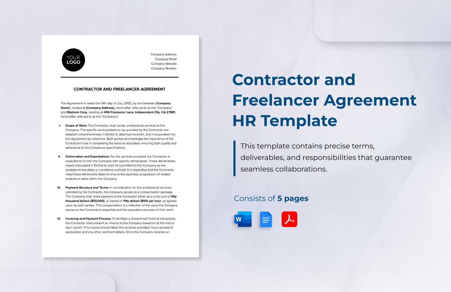 Contractor and Freelancer Agreement HR Template