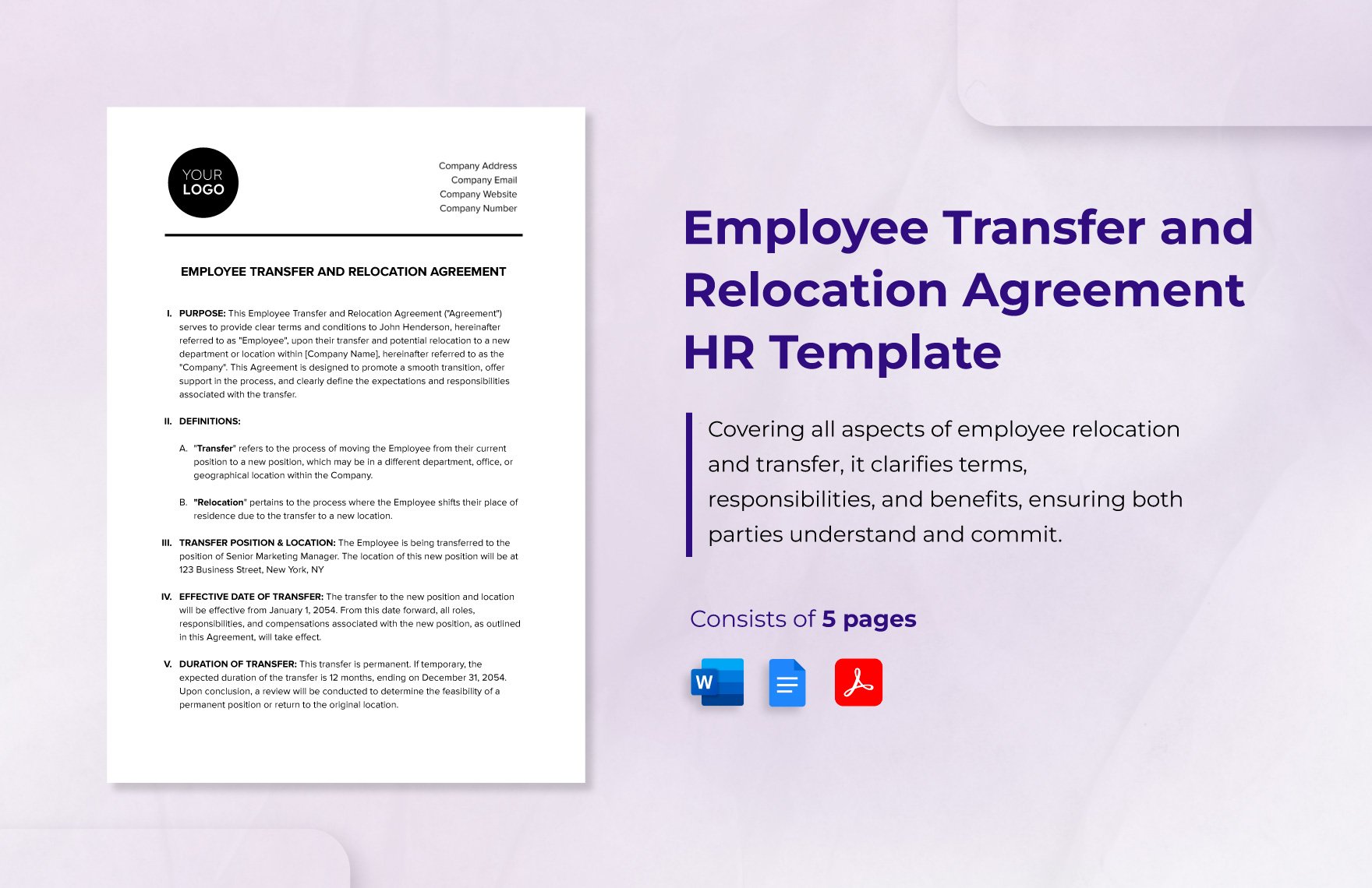 Employee Transfer and Relocation Agreement HR Template