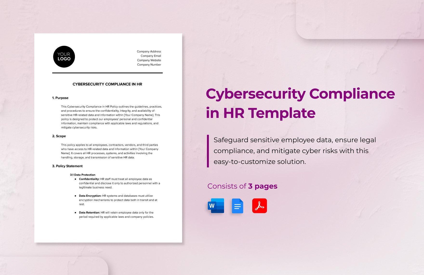 Cybersecurity Compliance in HR Template in Word, Google Docs, PDF