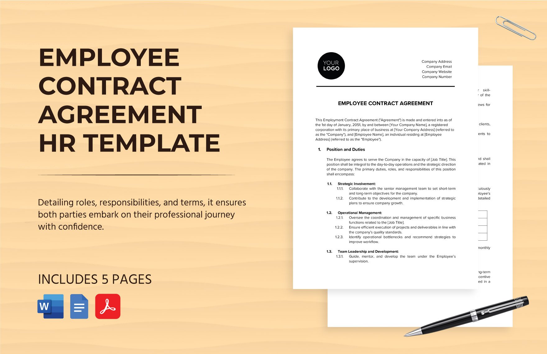 Employee Contract Agreement HR Template in Word, Google Docs, PDF