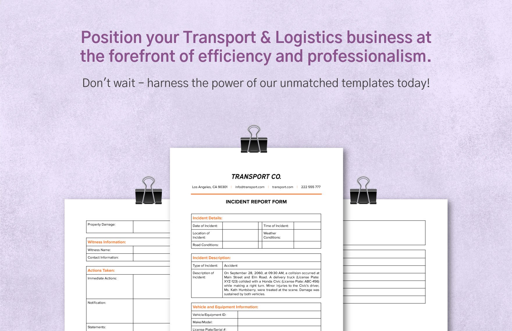 Transport and Logistics Incident Report Form Template
