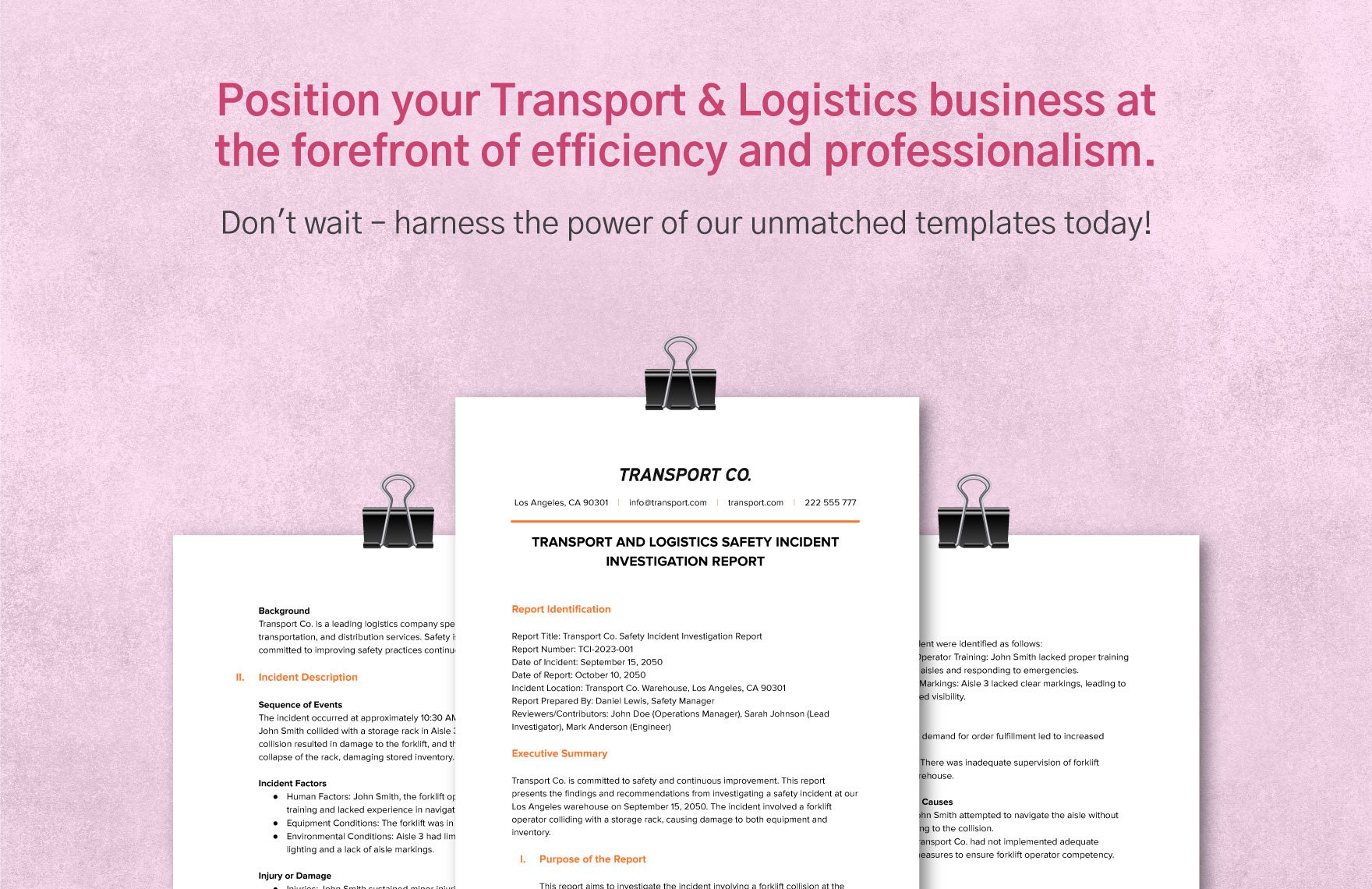 Transport and Logistics Safety Incident Investigation Report Template
