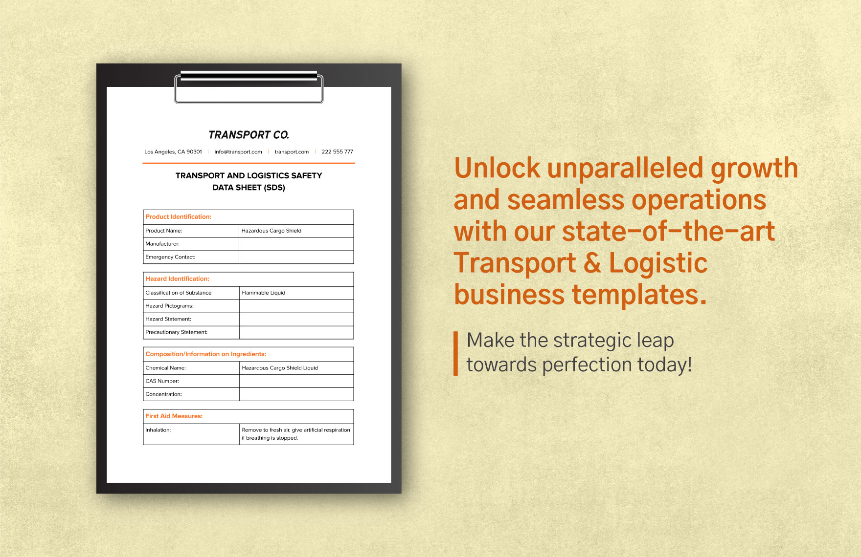 Transport and Logistics Safety Data Sheet (SDS) Template