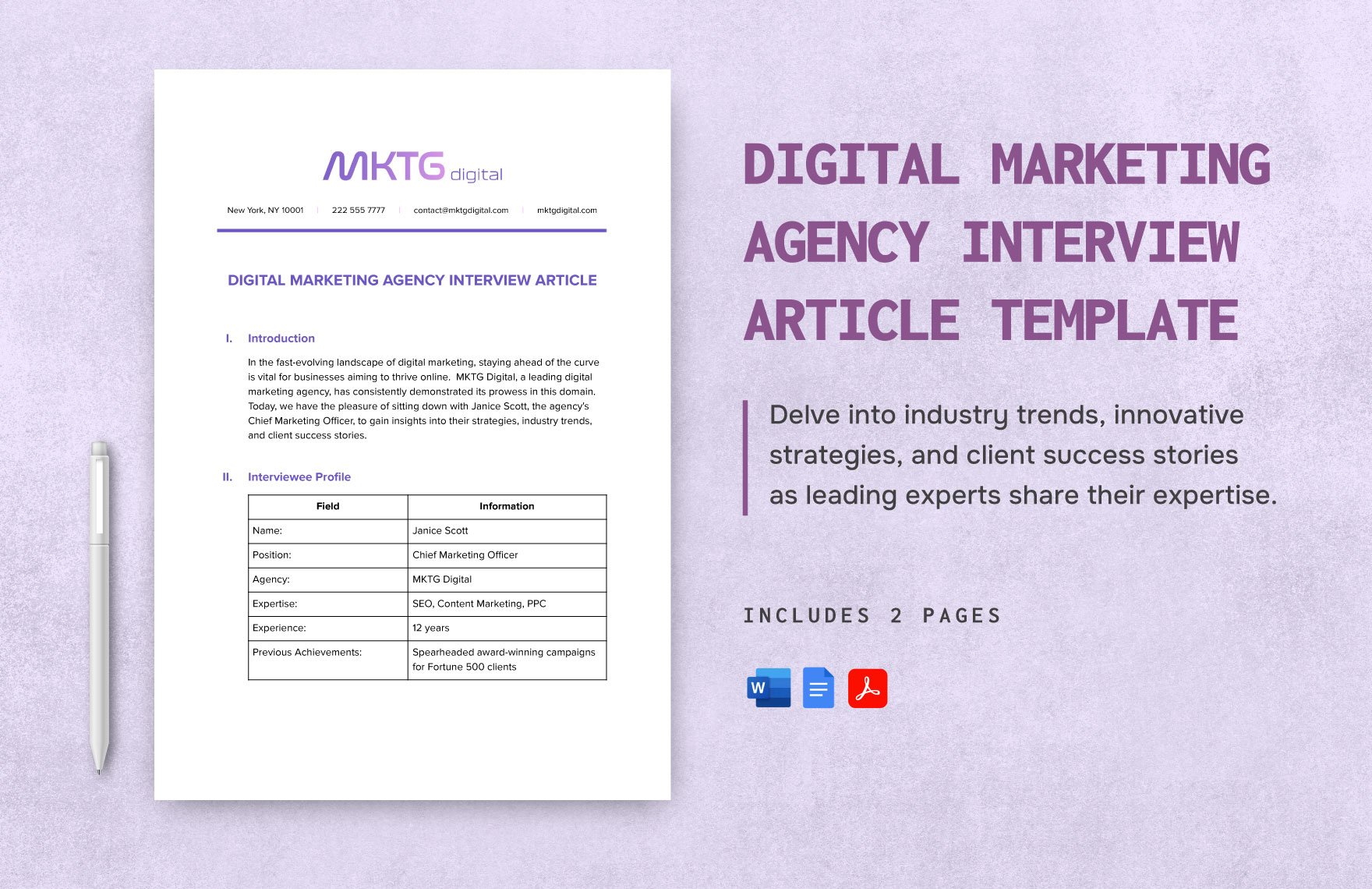 Digital Marketing Agency Interview Article Template in Word, Google Docs, PDF