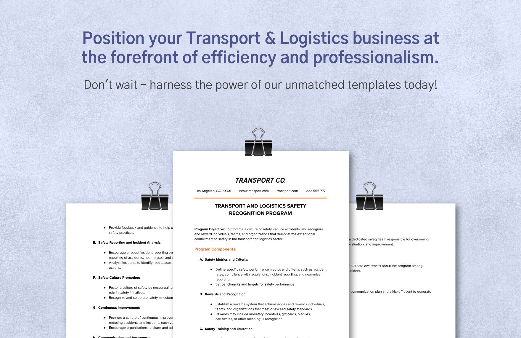 Transport and Logistics Safety Recognition Program Template