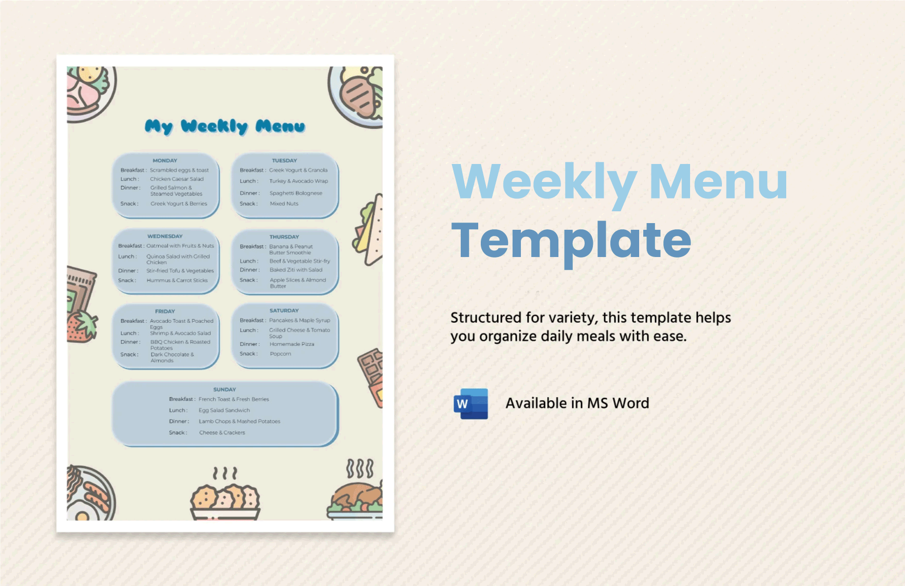 Free Weekly Menu Templates Editable And Printable Free Weekly Menu Templates Editable And Printable