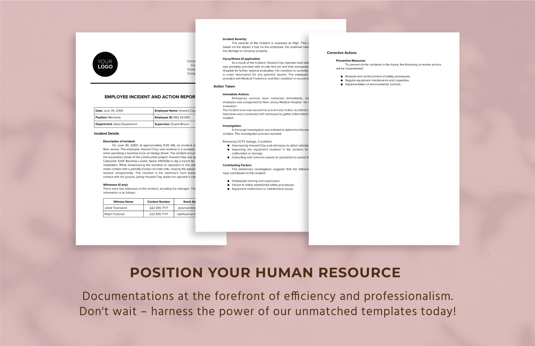 Employee Incident and Action Report HR Template