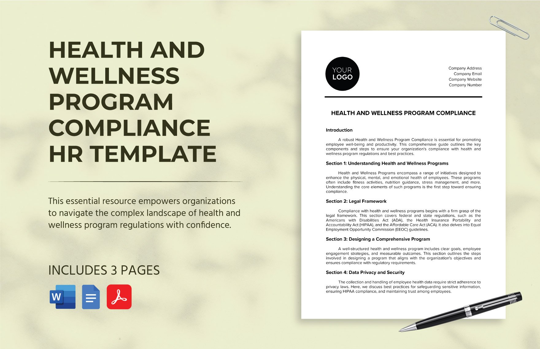 Health and Wellness Program Compliance HR Template